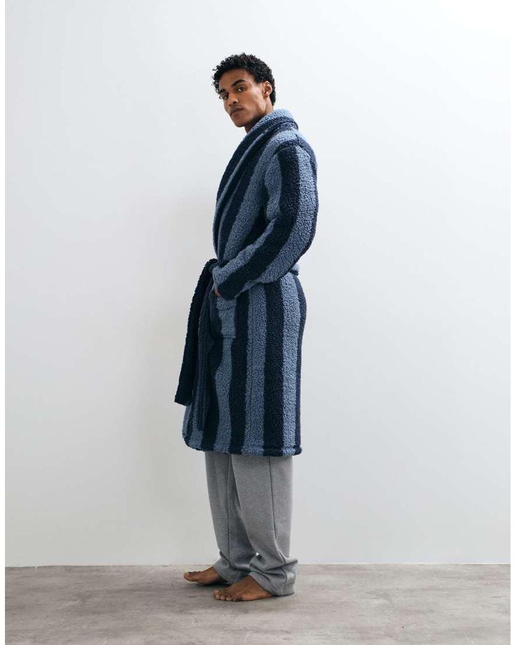 Threadbare Blue Striped Dressing Gown for men