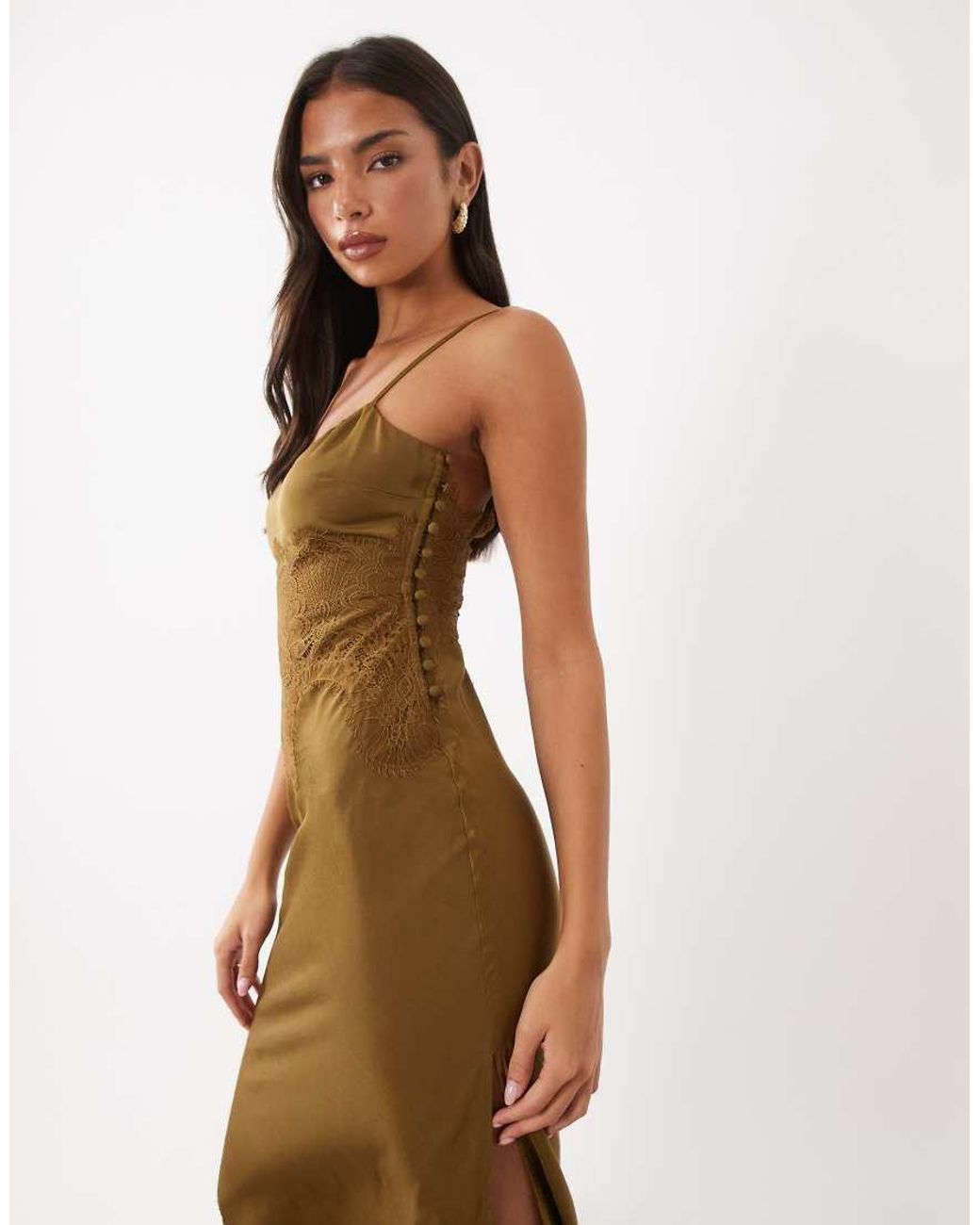 ASOS Natural Satin And Lace Cami Maxi Dress