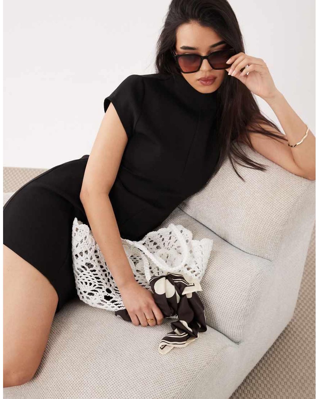 ASOS Black Interlock Structured Funnel Neck Mini Dress