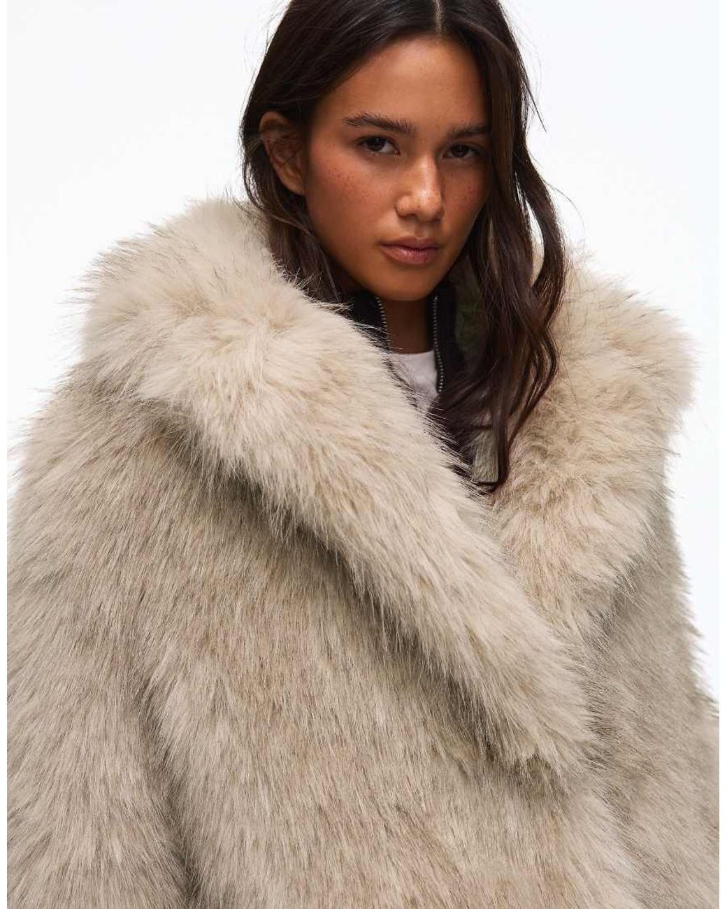 Bershka Natural Long Fur Coat
