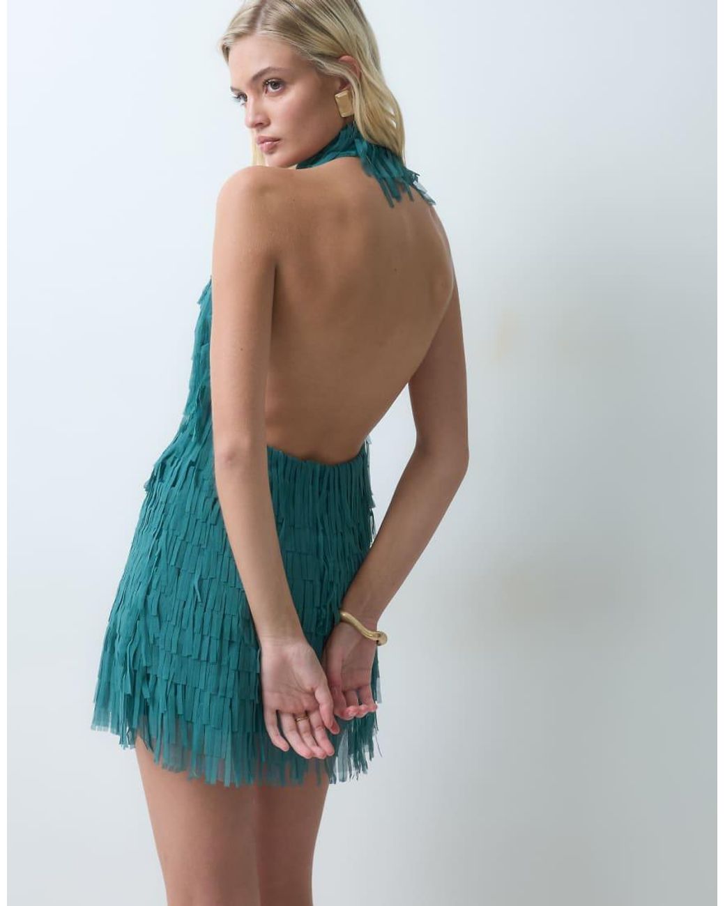 ASOS Blue Ribbon Fringe Halter Mini Dress