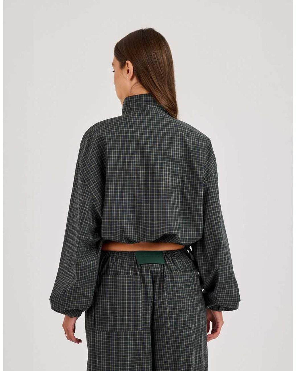 CERNUCCI Black Check Twill Funnel Neck Jacket