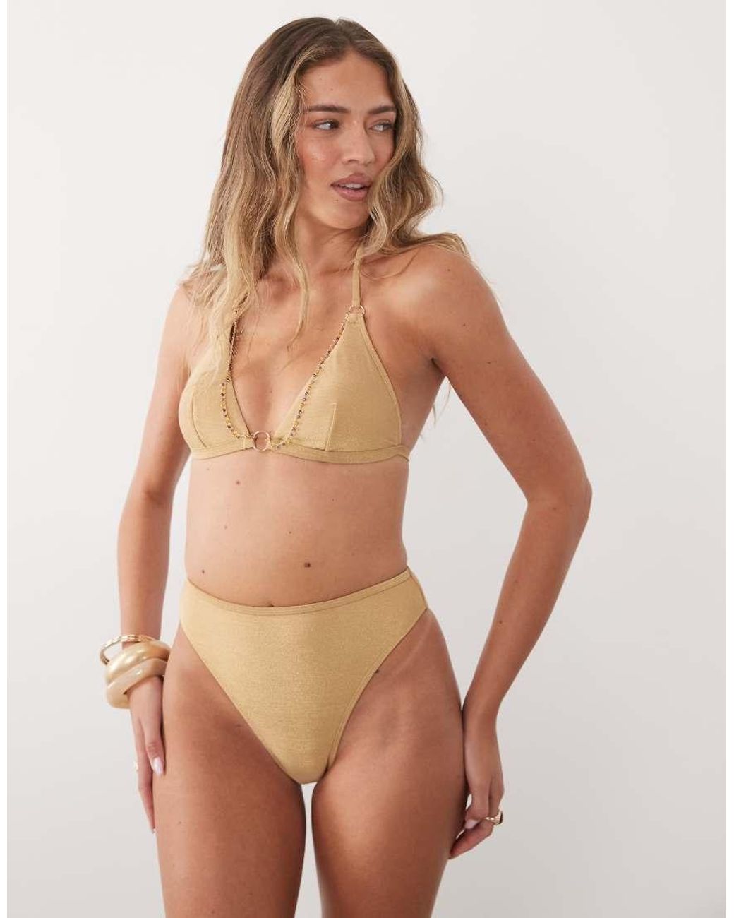 CUPSHE Natural Triangle Bikini Top With Beaded Detail