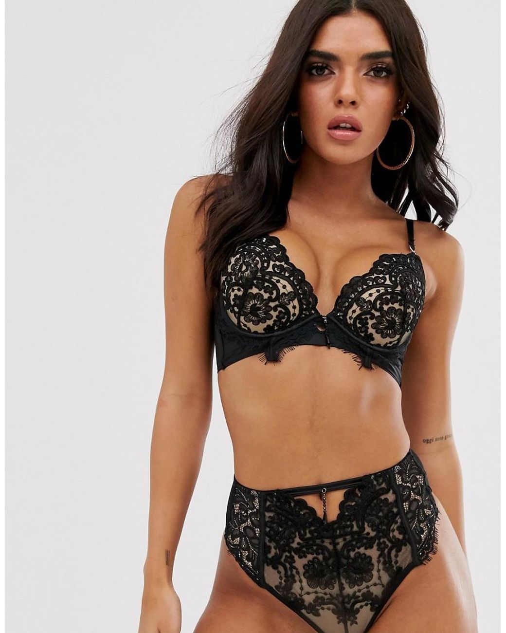 Ann Summers Fiercely Sexy Lace And Sequin High Waist Thong in Black