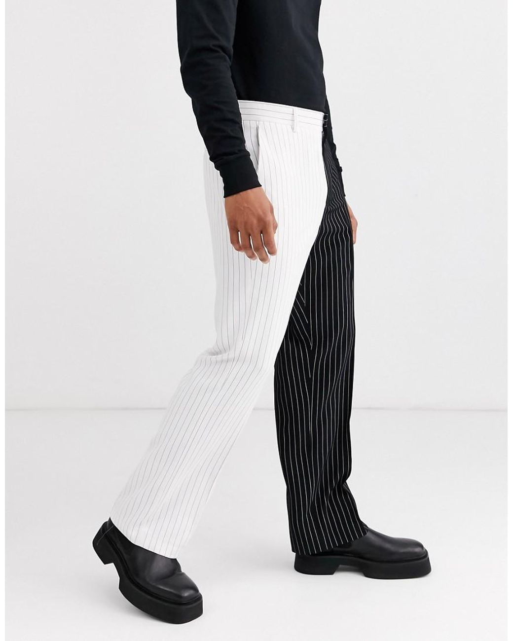 Jaded London Spliced Black And White Pinstripe Suit Pant for Men