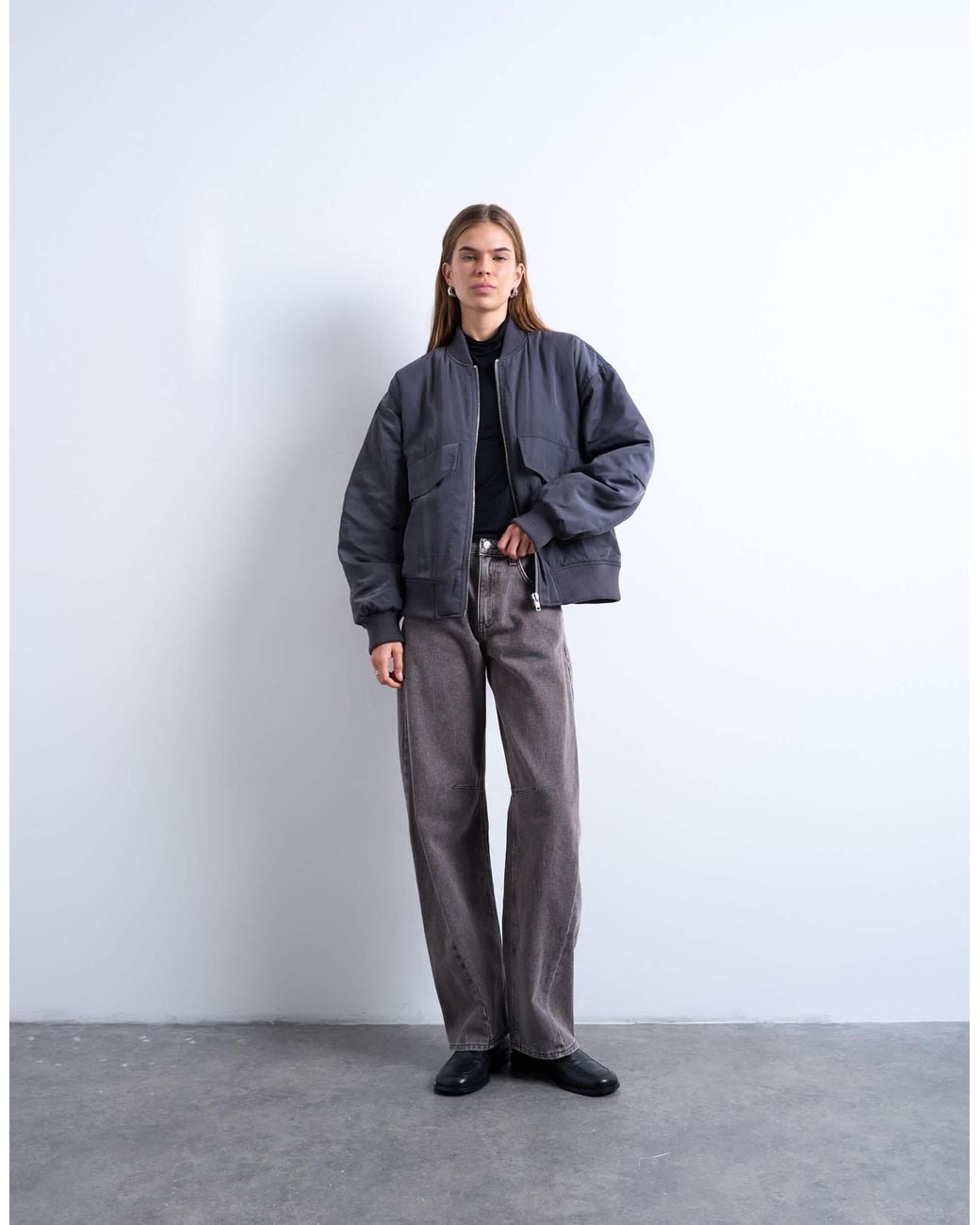 TOPSHOP Blue Rib Bomber Jacket