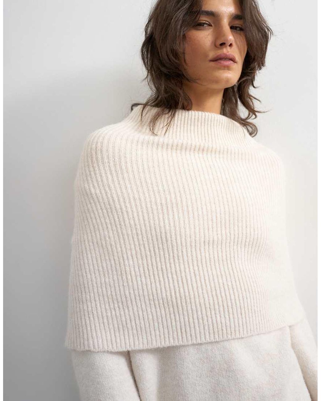 TOPSHOP Natural Knitted Deep Fold Bardot Jumper