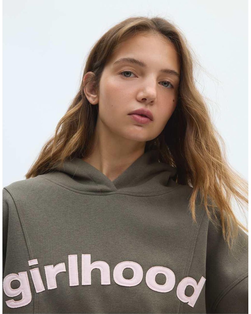 Stradivarius Green Printed Text Hoodie