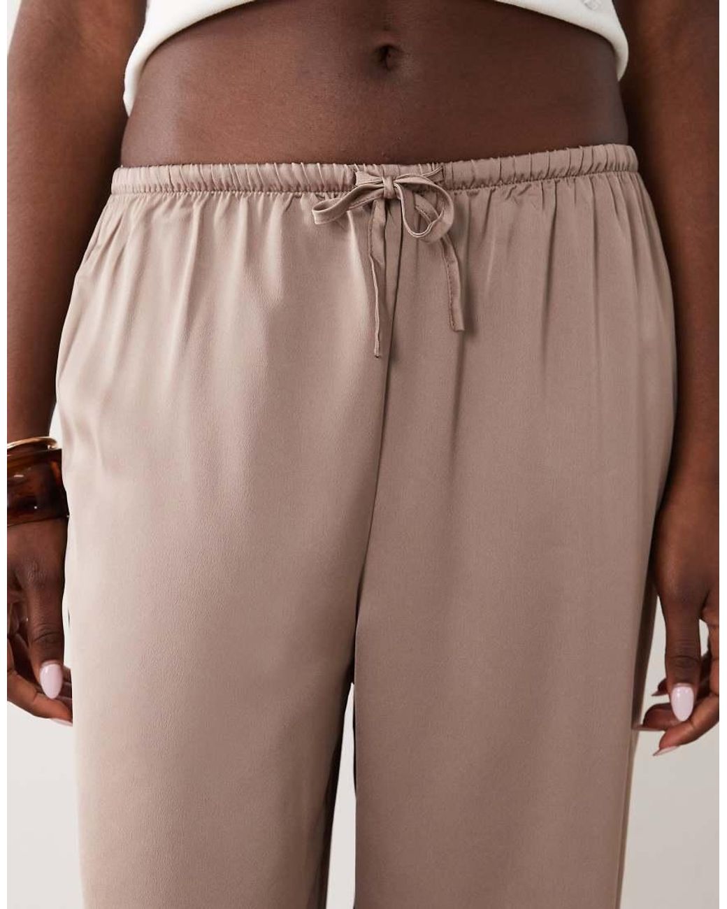 Vila Pink Tie Waist Wide Leg Satin Trousers