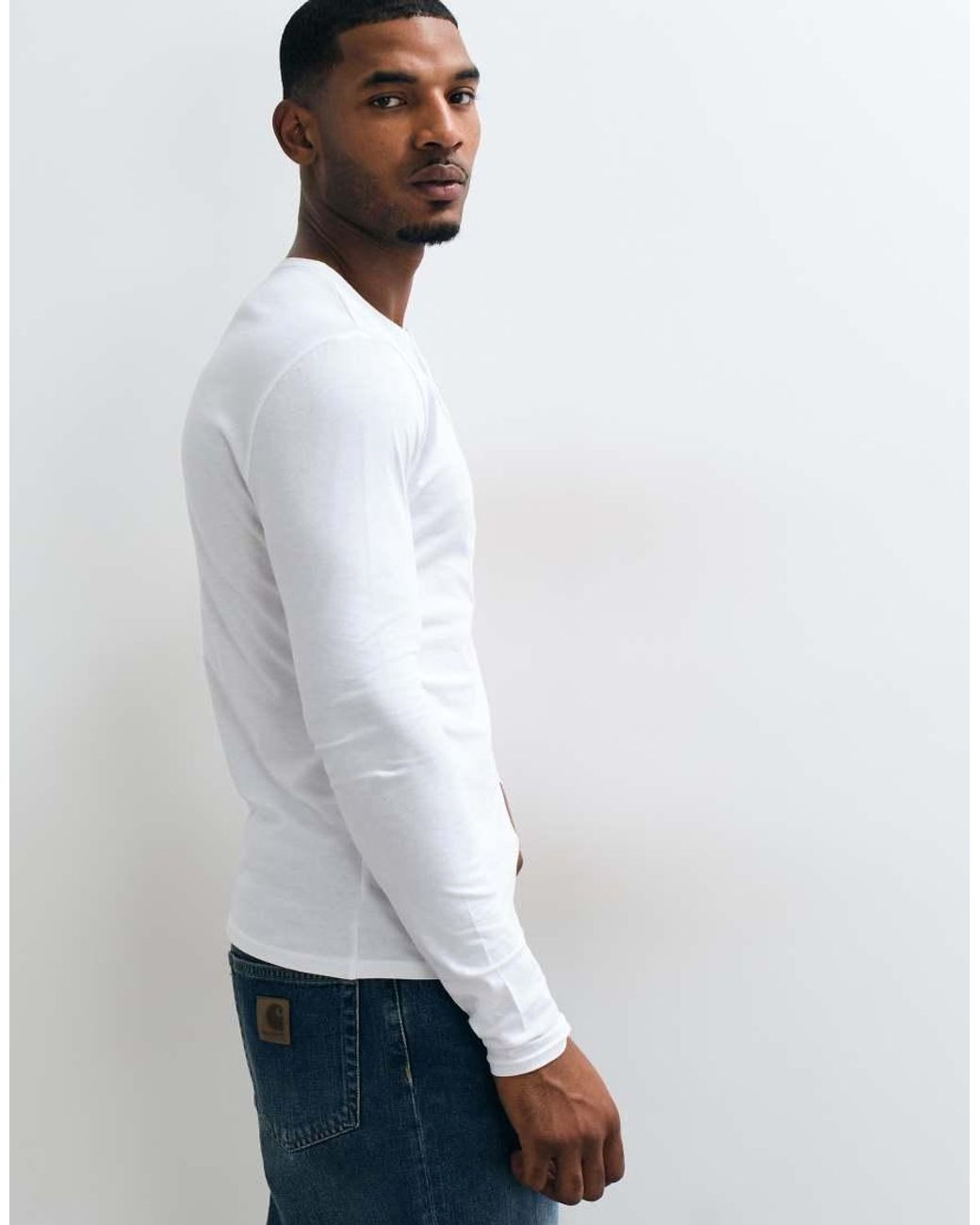 ASOS Blue Slim Fit Long Sleeve T-shirt With Henley Neck for men