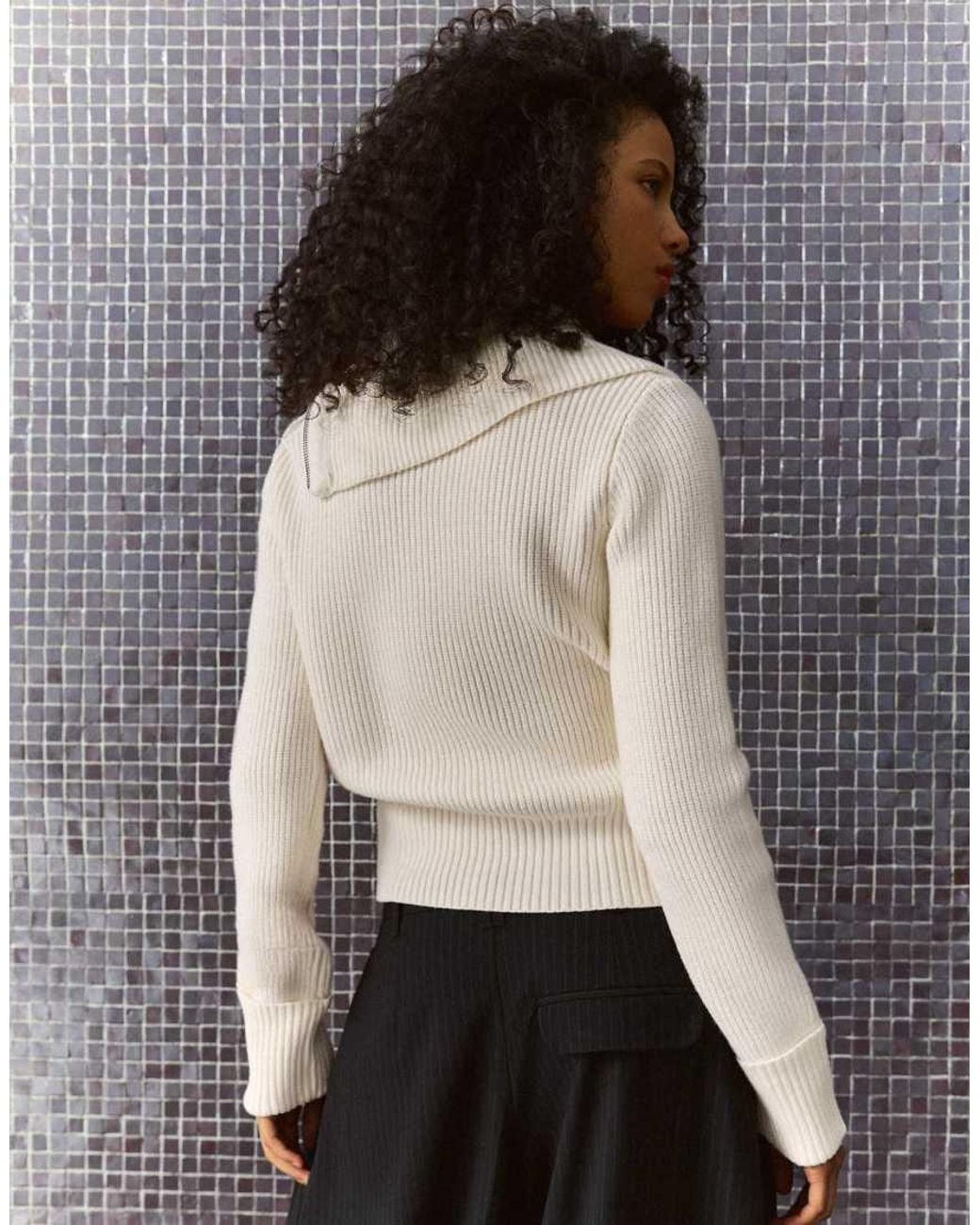 Bershka Gray Asymmetric Zip Knit Jacket