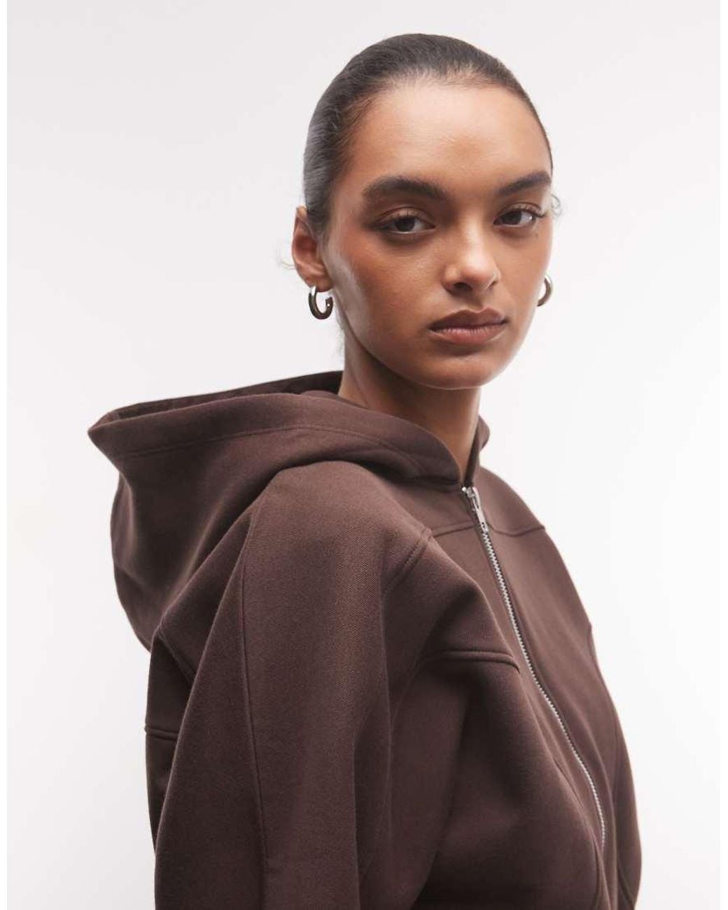 ASOS Brown Cinched Panelled Zip Up Hoodie