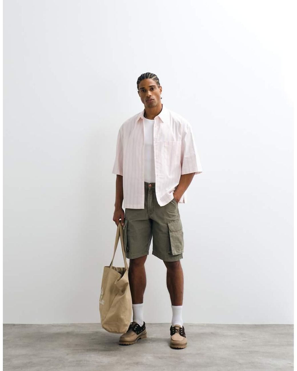 ASOS Natural Boxy Oversized Stripe Shirt for men