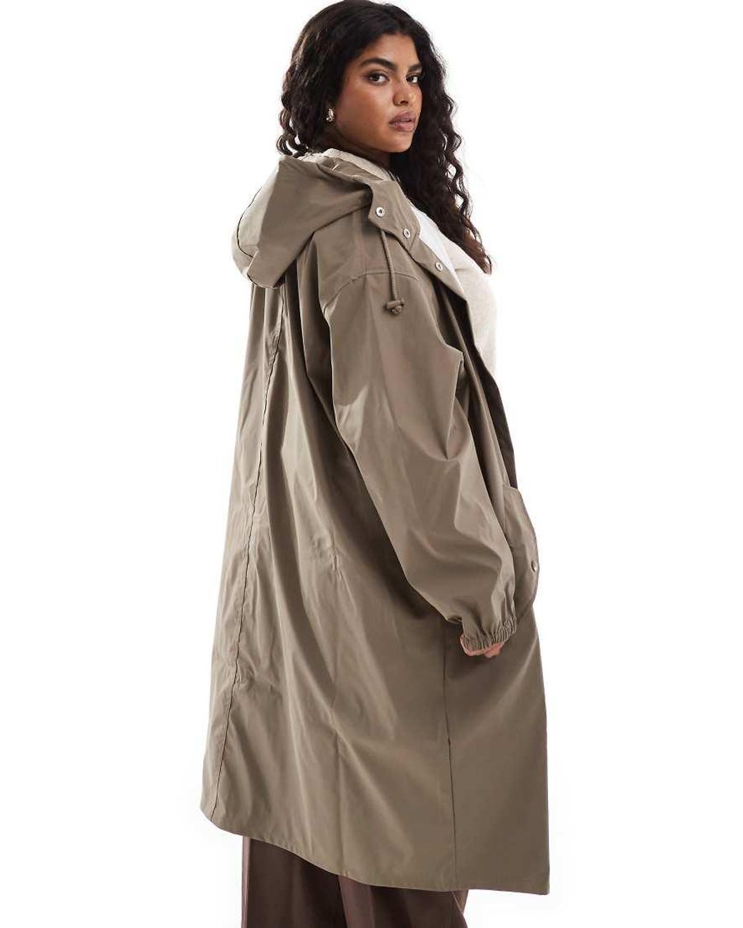 ASOS Brown Asos Design Curve Rubberised Rain Parka Coat