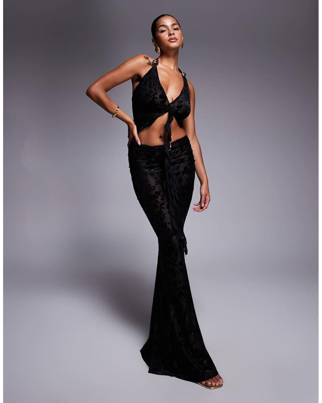 SIMMI Black Delilah Devore Ruffle Top