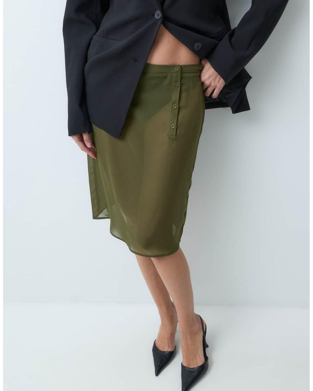 Motel Green Bintuni Sheer Midi Skirt