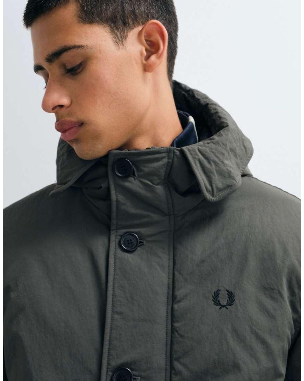 Fred Perry Gray Padded Patch Pocket Parka for men