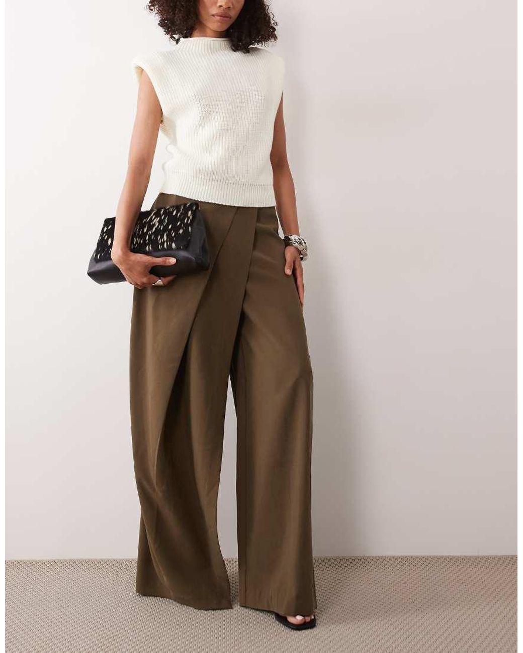 ASOS Brown Tailored Wrap Waist Wide Leg Trouser