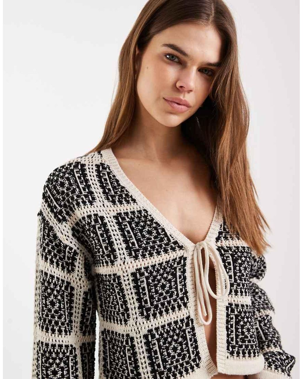 ONLY Black Crochet Knit Tie Front Cardigan