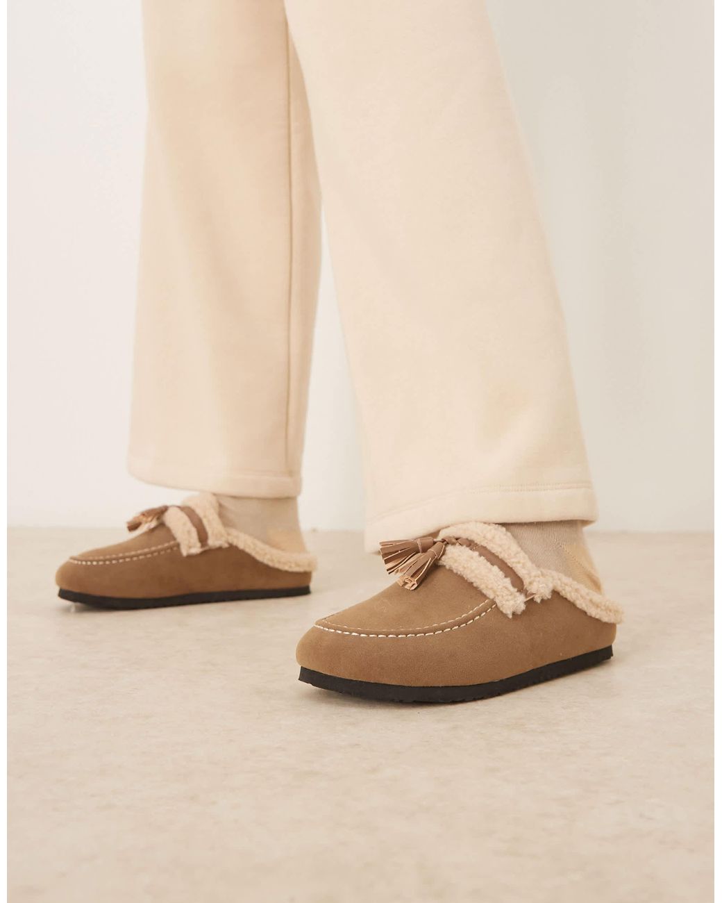 Glamorous Natural Fluffy Slip On Mules