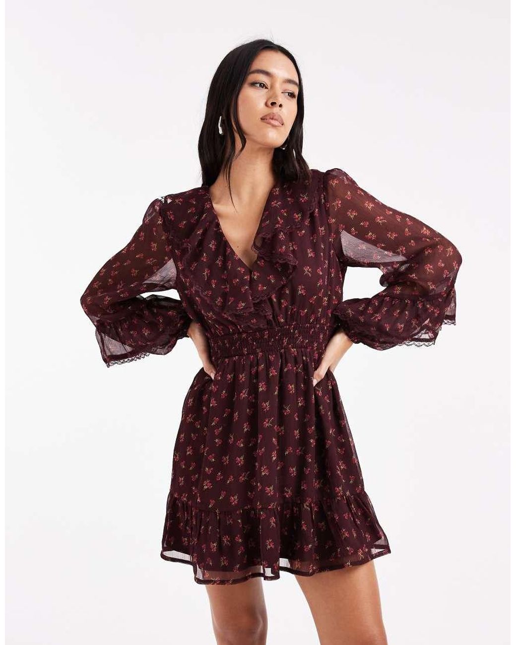 Wednesday's Girl Red Floaty Ruffle Mini Dress