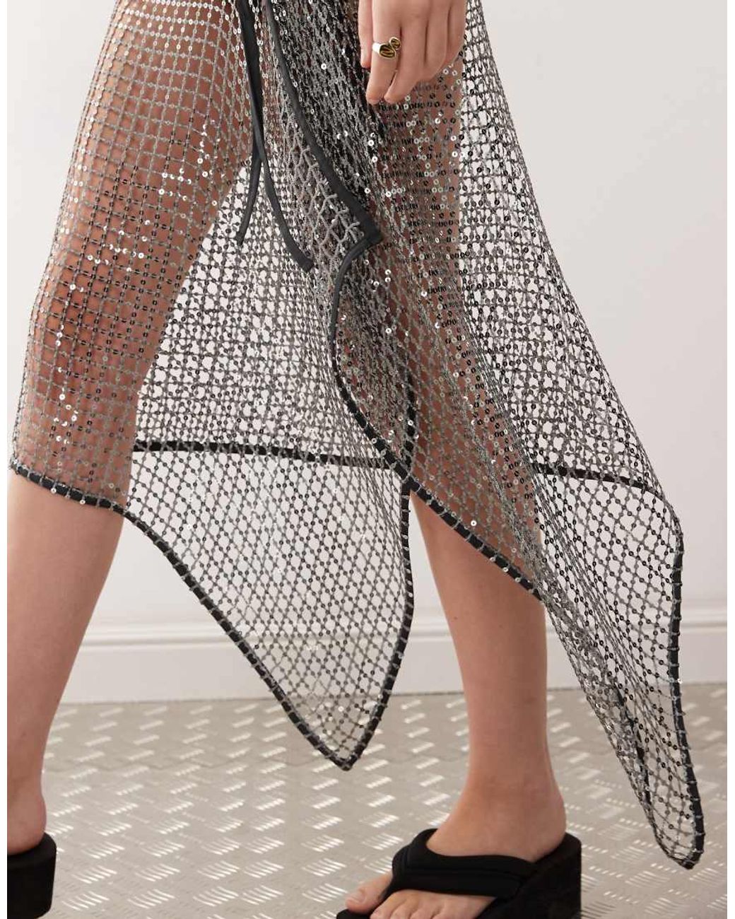Weekday Natural Sequin Net Wrap Midi Skirt