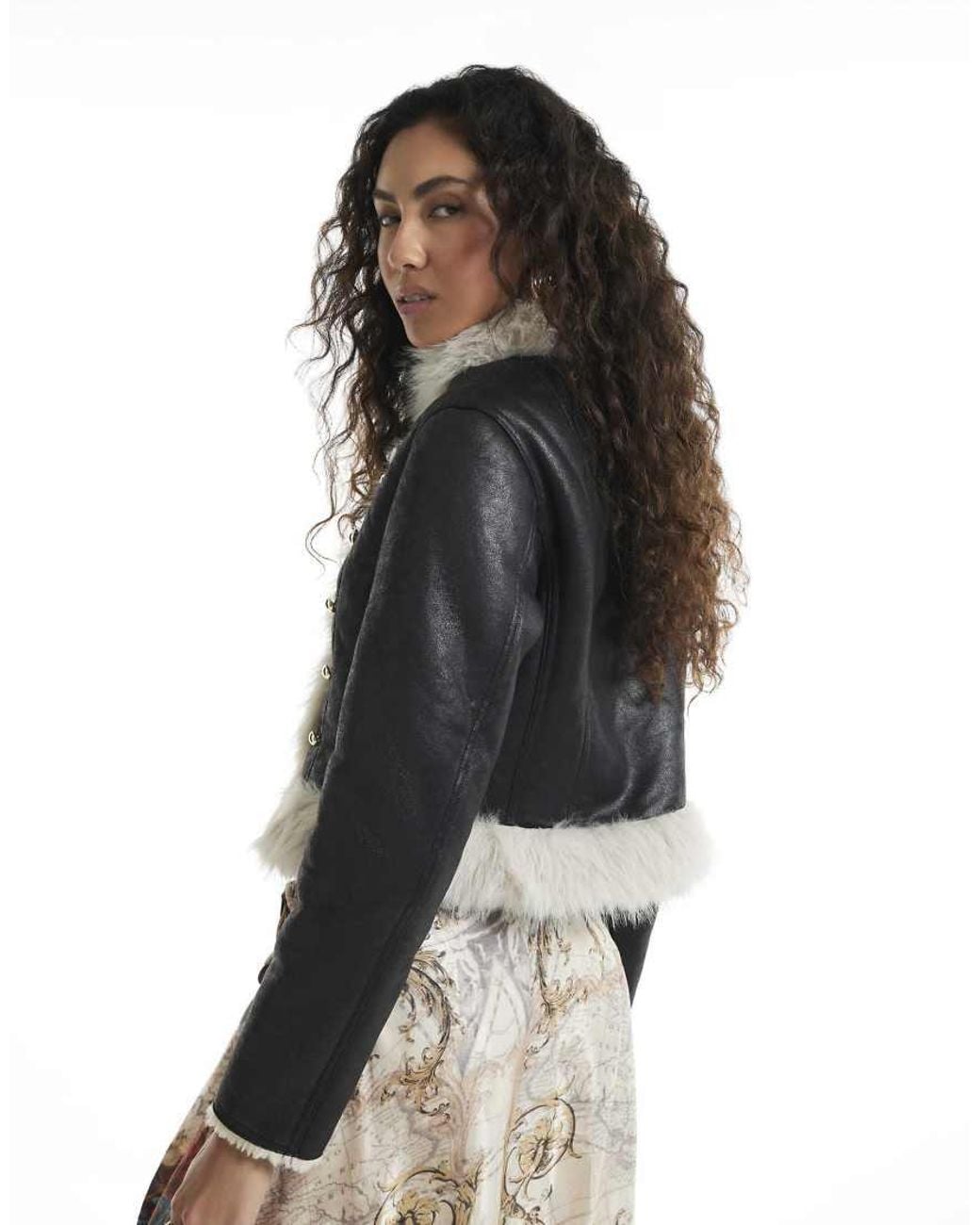 River Island Gray Shearling Drummer Boy Jacket