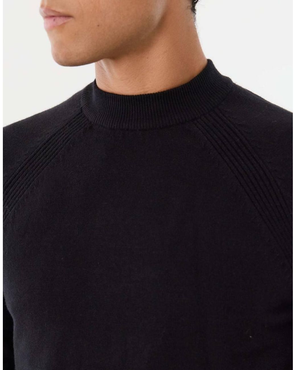 Threadbare Blue Knitted Mock Neck Jumper for men