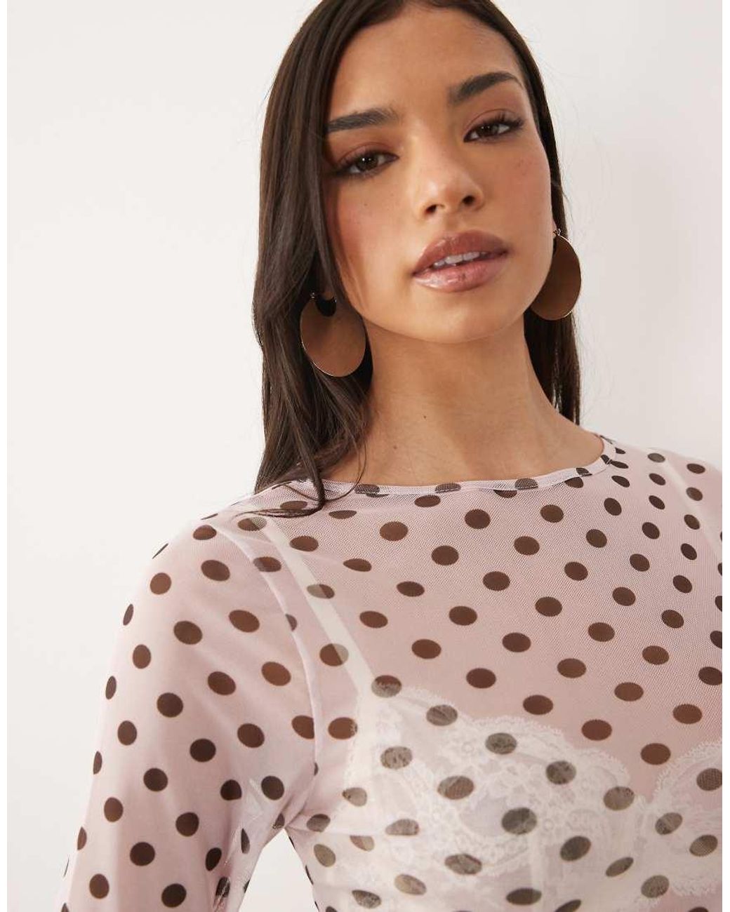 ASOS Brown Printed Mesh Long Sleeve Top