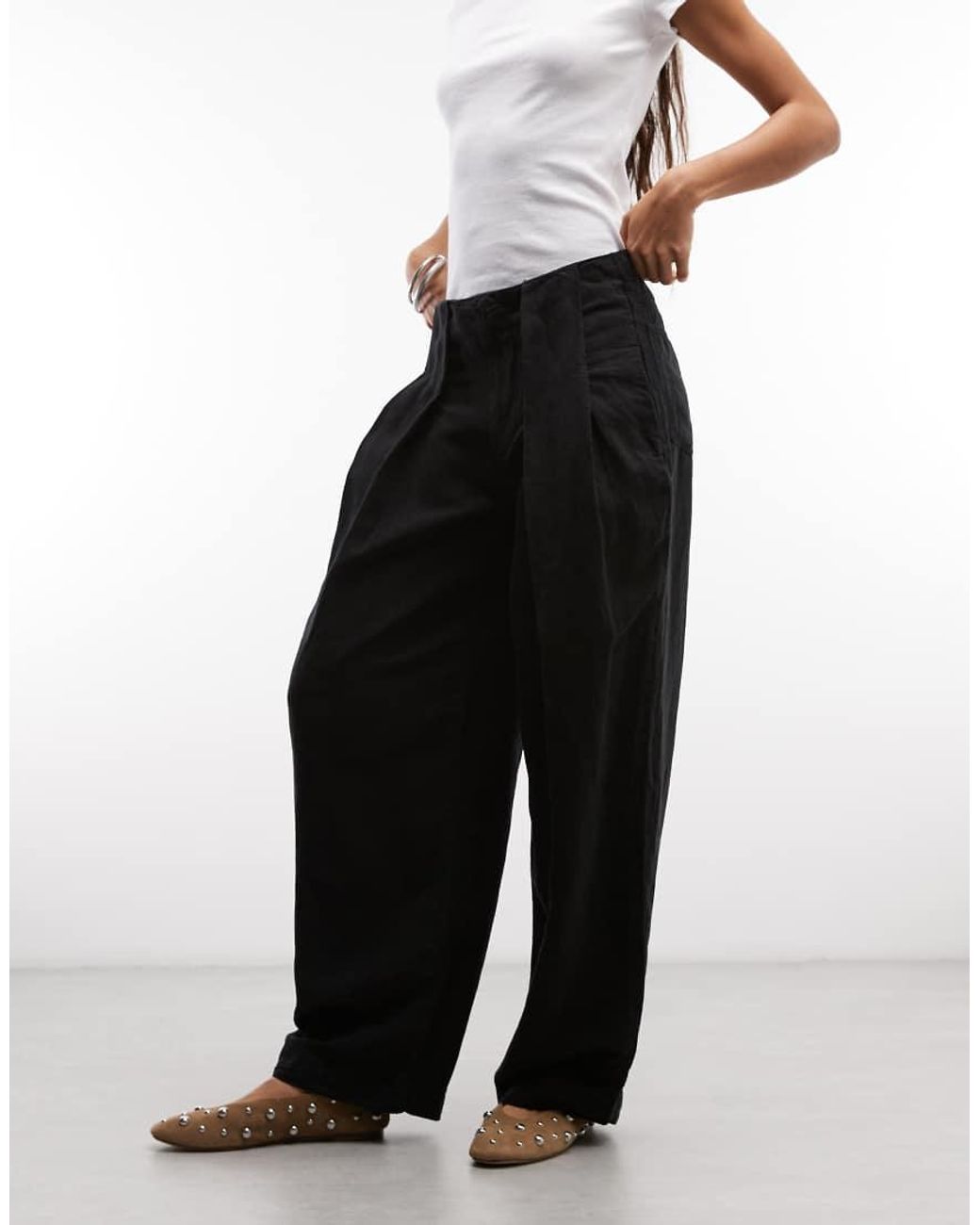 AllSaints Black Phi Linen-look Pleated Pants