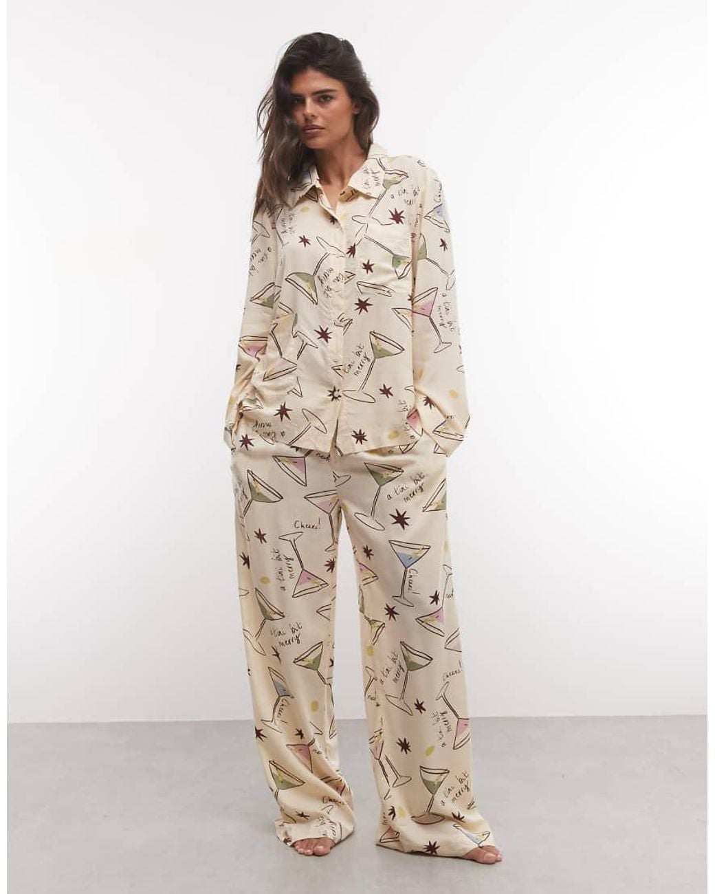 ASOS White Woven Modal Long Sleeve Pyjama Set