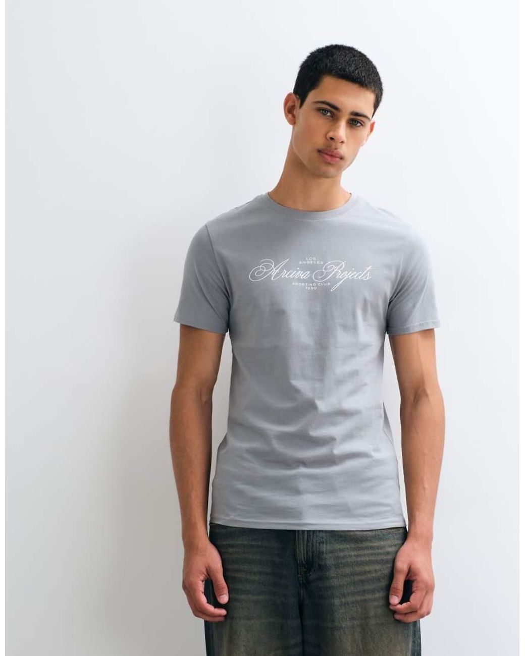 ASOS Gray Slim T-Shirt With Text Graphic for men