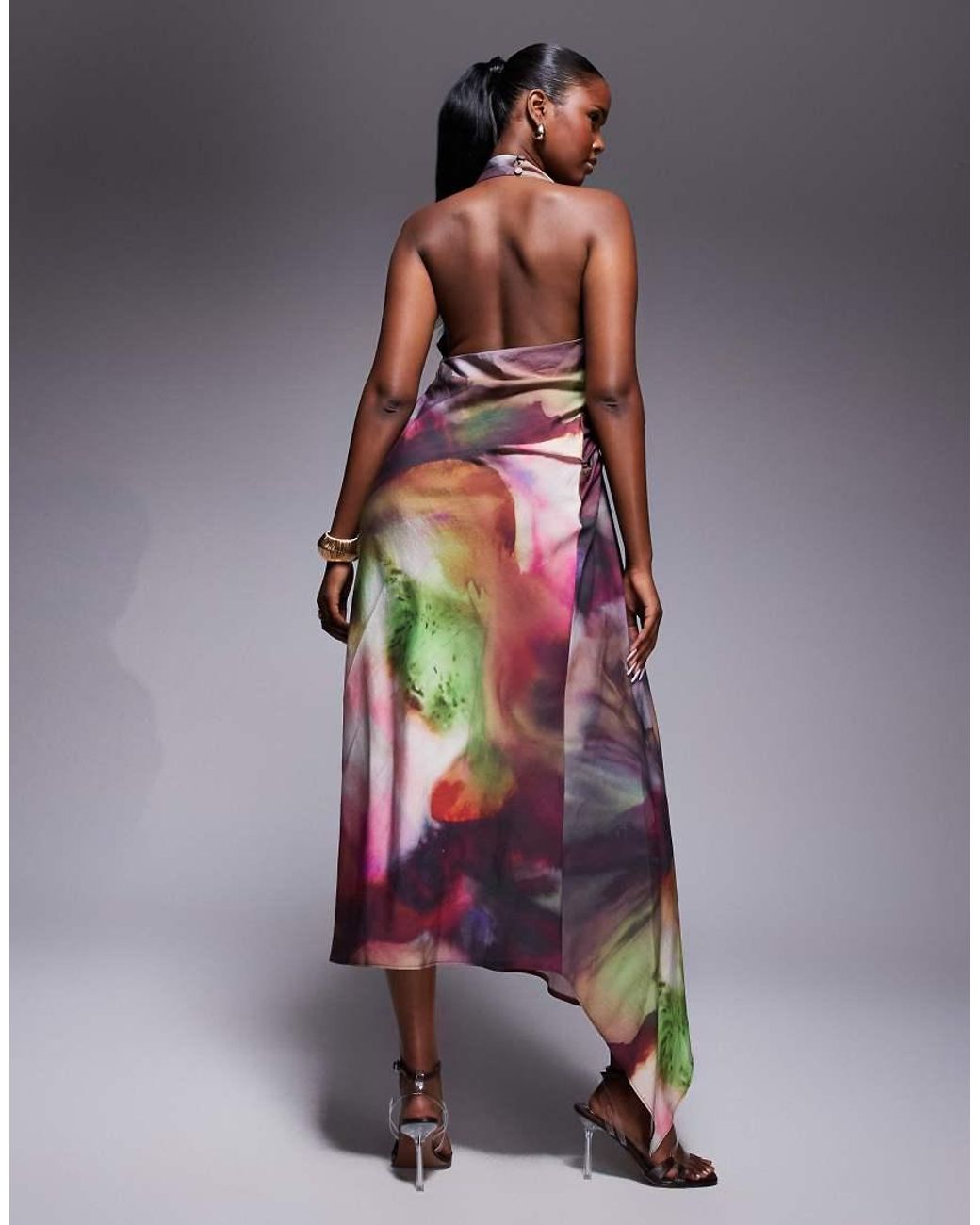 ASOS Purple Tuck Detail Halter Maxi Dress