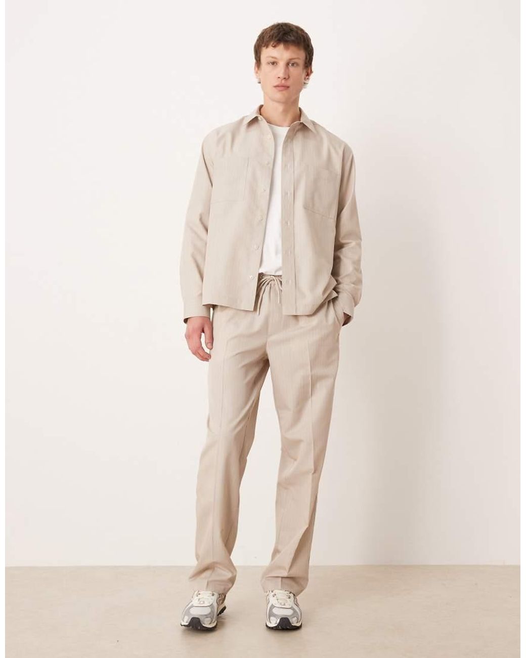 ASOS Natural Co-ord Smart Relaxed Stripe Shirt for men