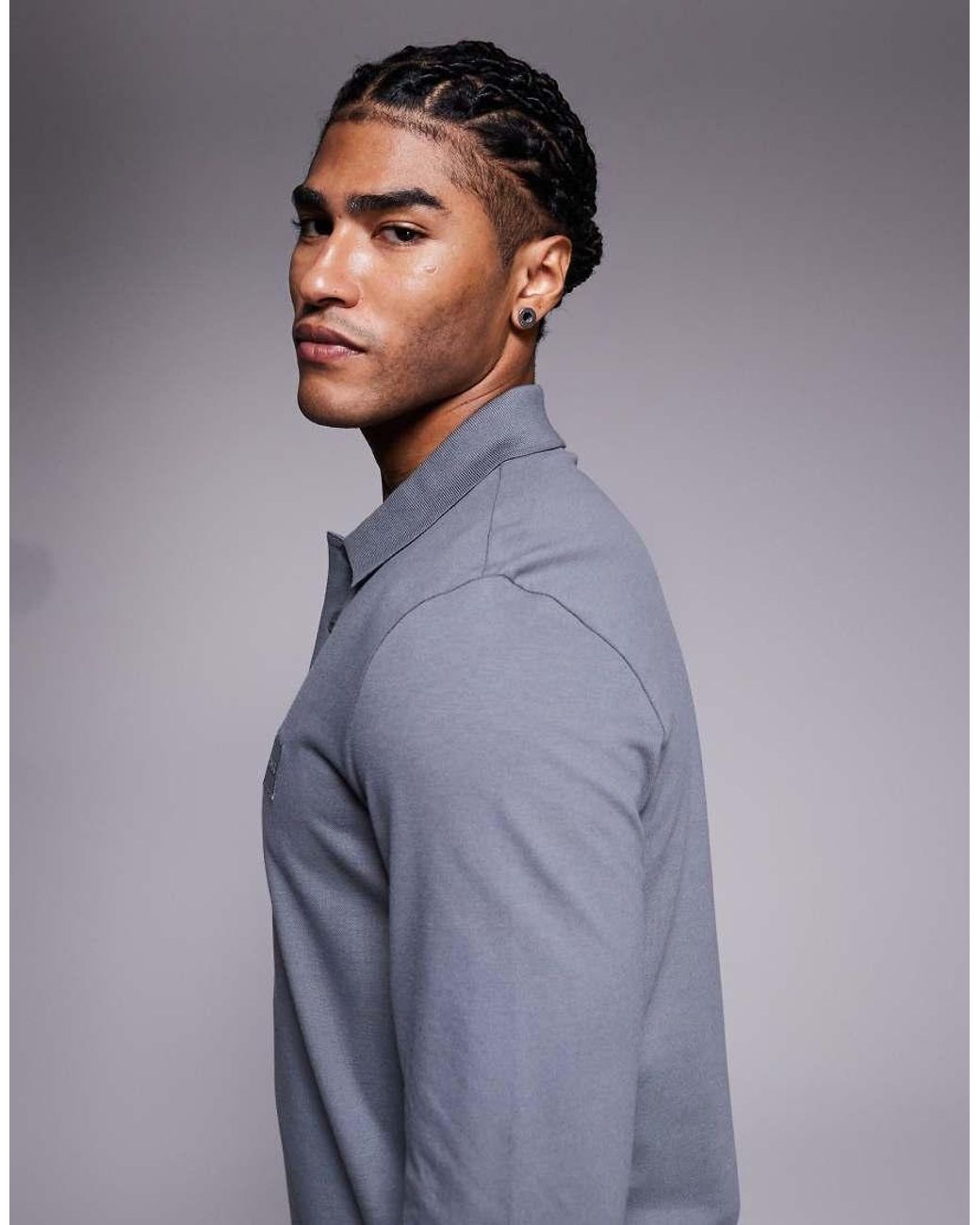 Boss Gray Passerby Long Sleeve Polo Shirt for men