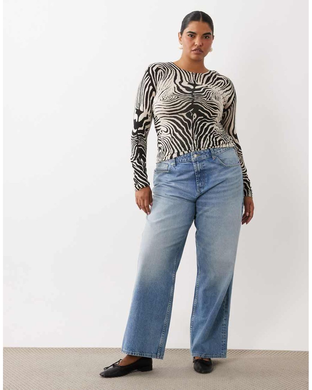 ASOS Black Asos Design Curve Sheer Knitted Soft Touch Ruched Side Top