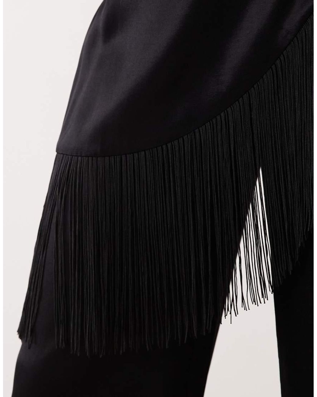 ASOS Black Satin Wide Leg Wrap Fringe Trouser