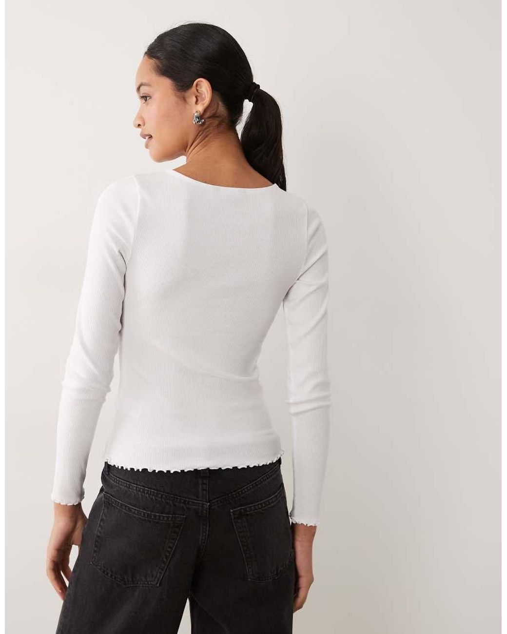 New Look White Lettuce Edge Long Sleeve Top