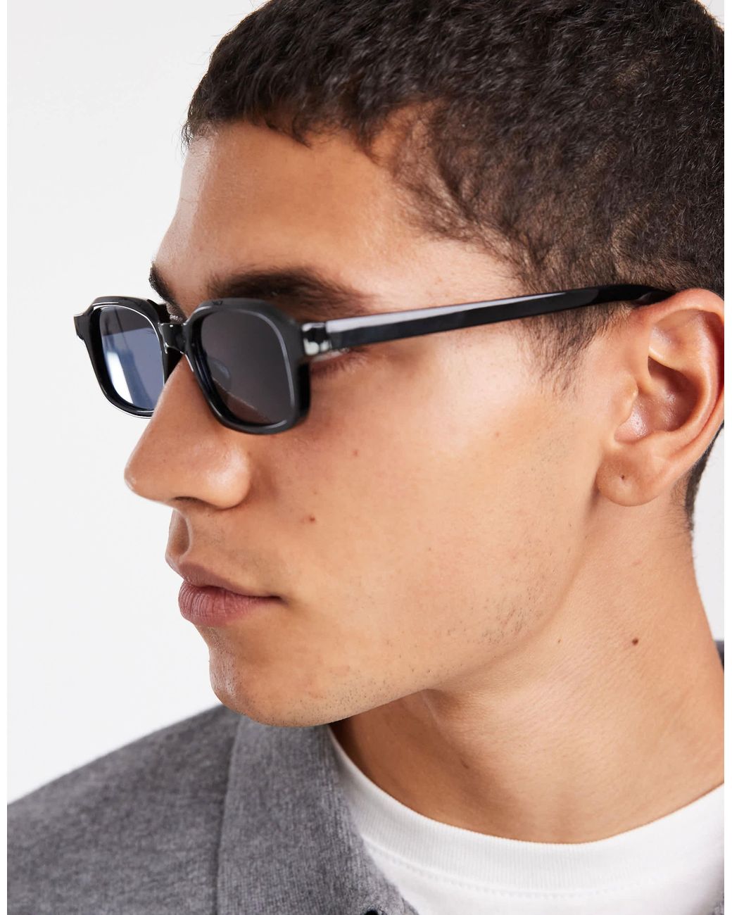 ASOS Gray Slim Rectangle Sunglasses for men