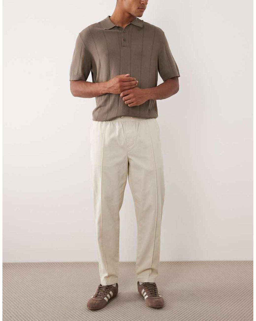 New Look Natural Pintuck Tie Waist Pants for men