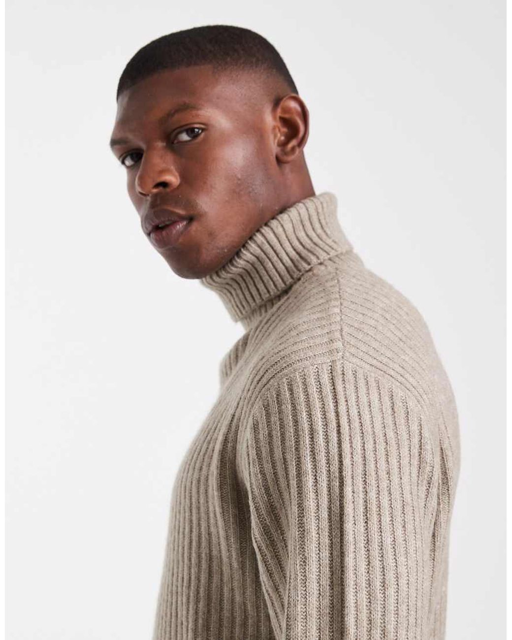 JJ Rebel Natural Roll Neck Cable Knit Jumper for men