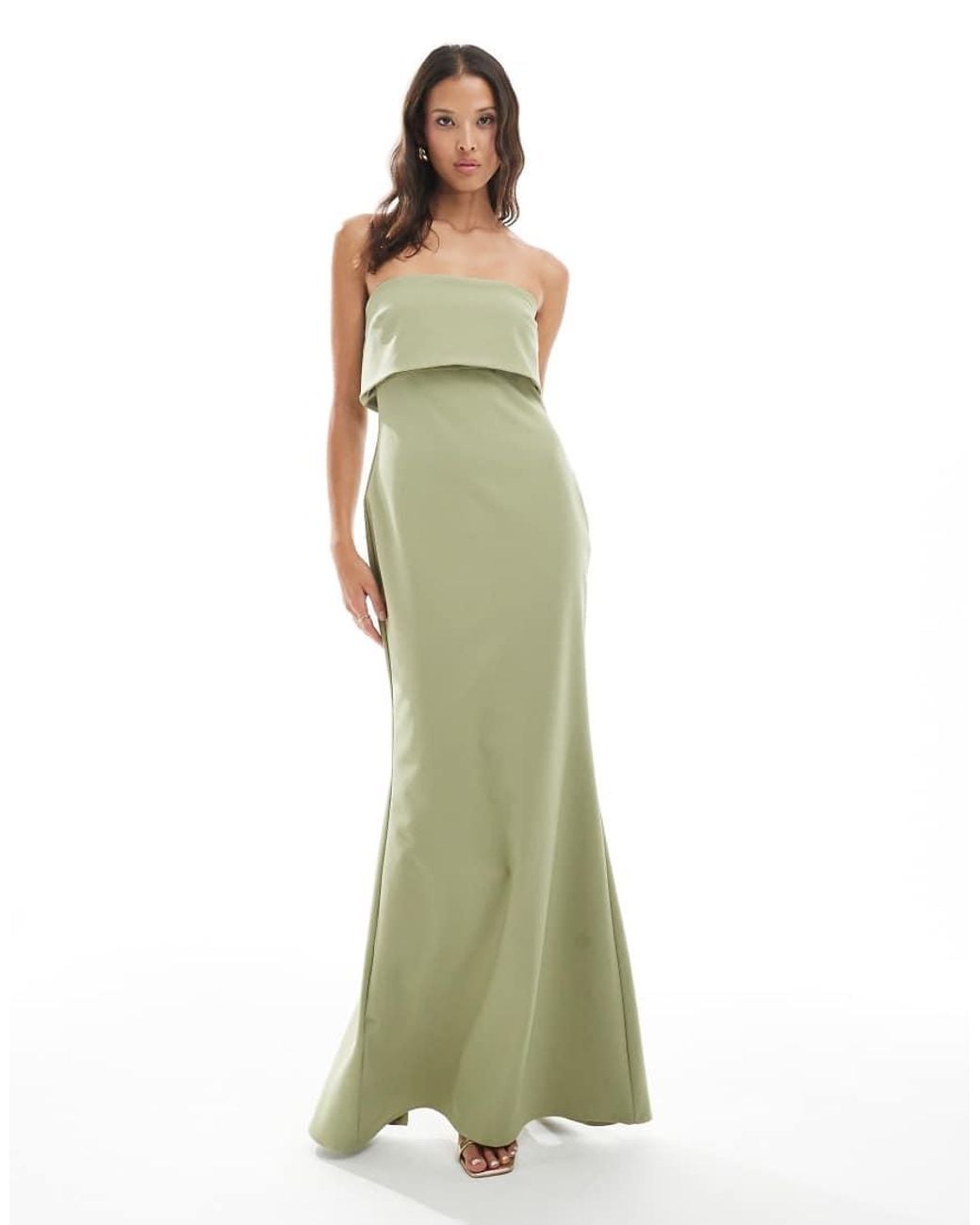 Pretty Lavish Green Bridesmaid Crepe Bandeau Maxi Dress