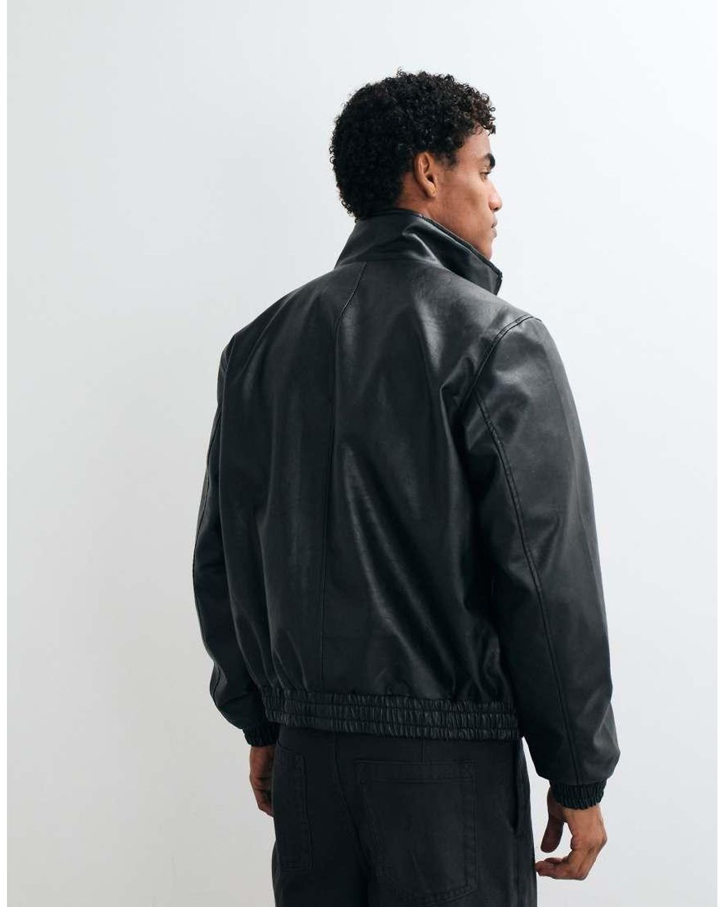 Jack & Jones Blue High Neck Pu Leather Jacket for men