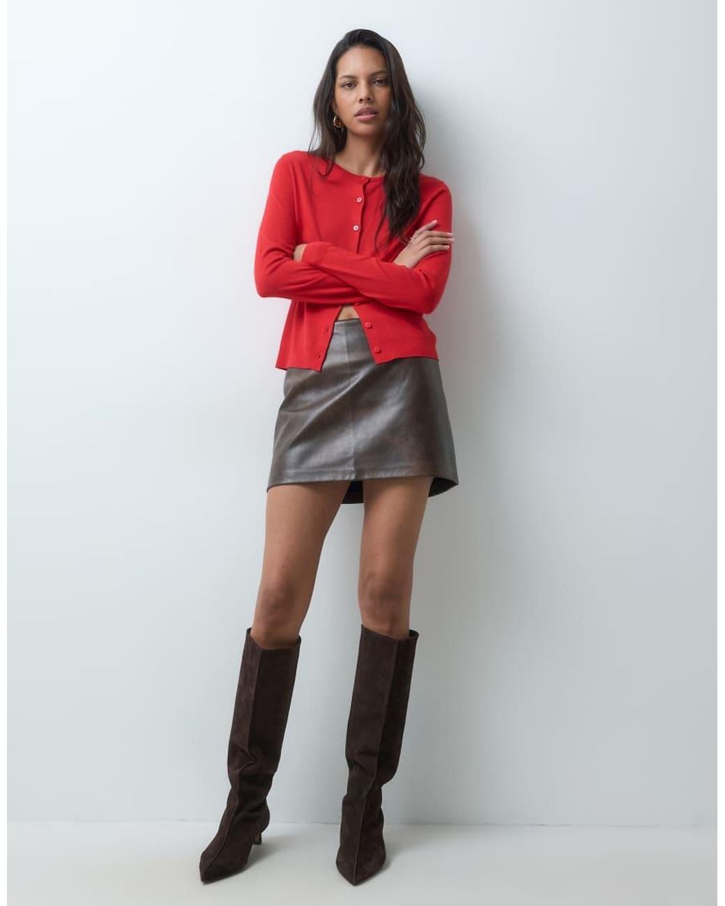 Abercrombie & Fitch Red Scarlett High Rise Faux Leather Mini Skirt