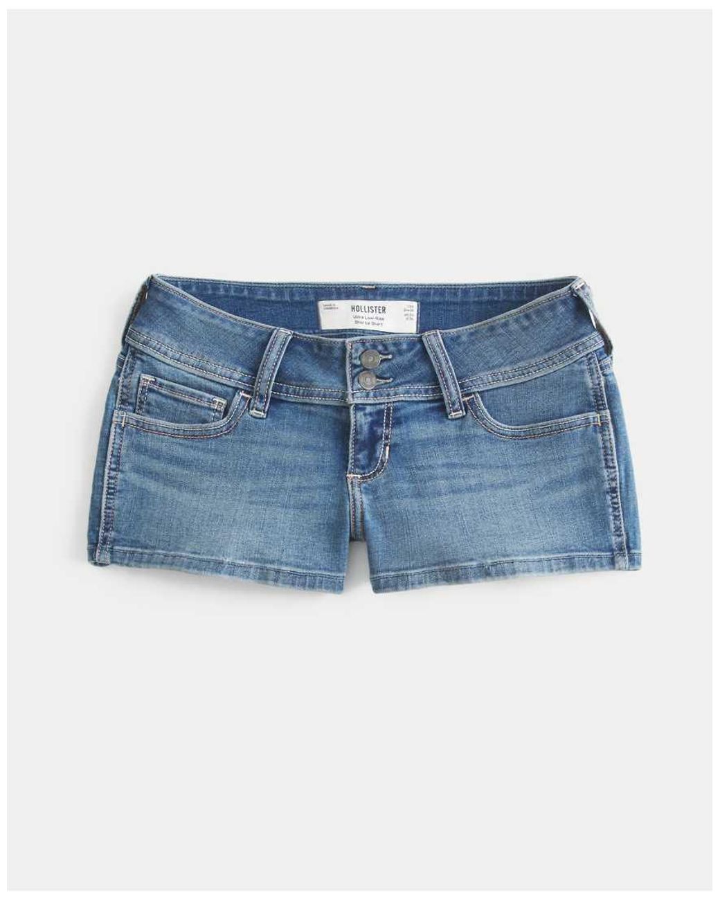 Hollister Blue Ultra Low-Rise Jean Shortie Shorts