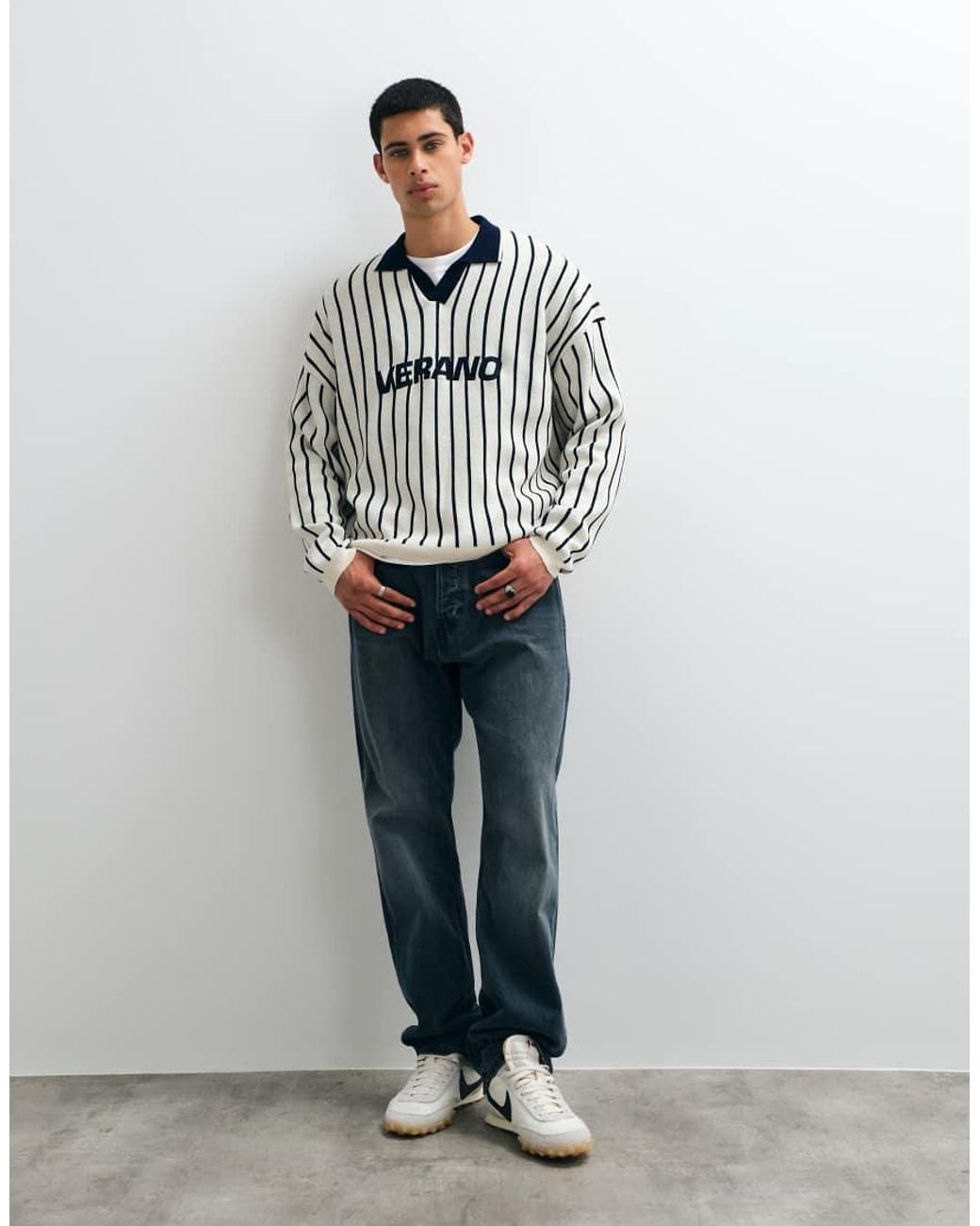 ASOS Black Oversized Notch Neck Polo for men