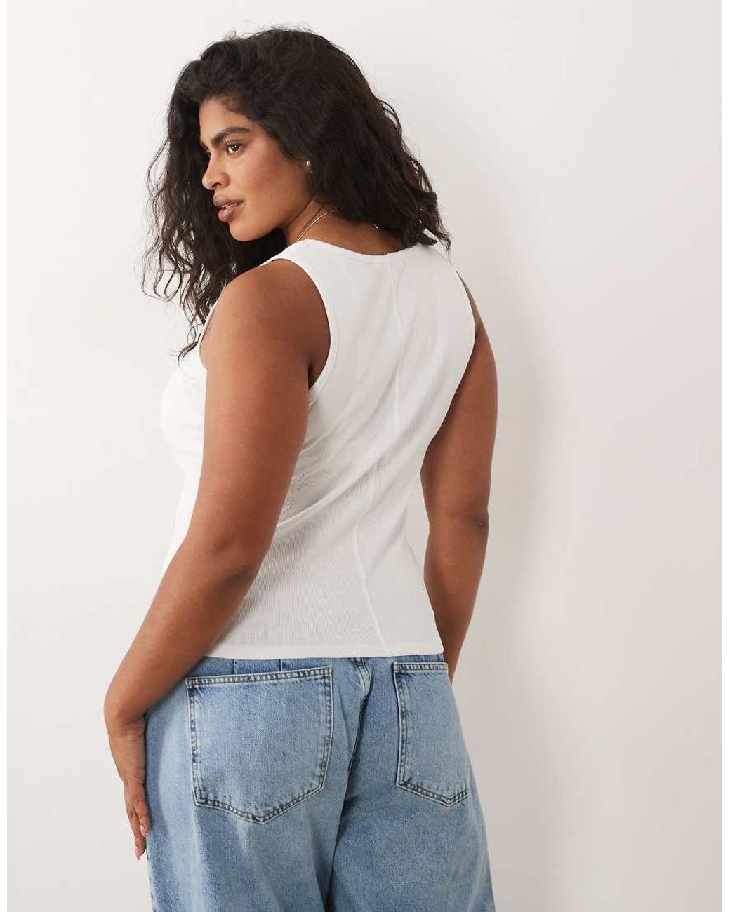 Brave Soul White Brave Soul Curve Ribbed Scoop Neck Singlet Top