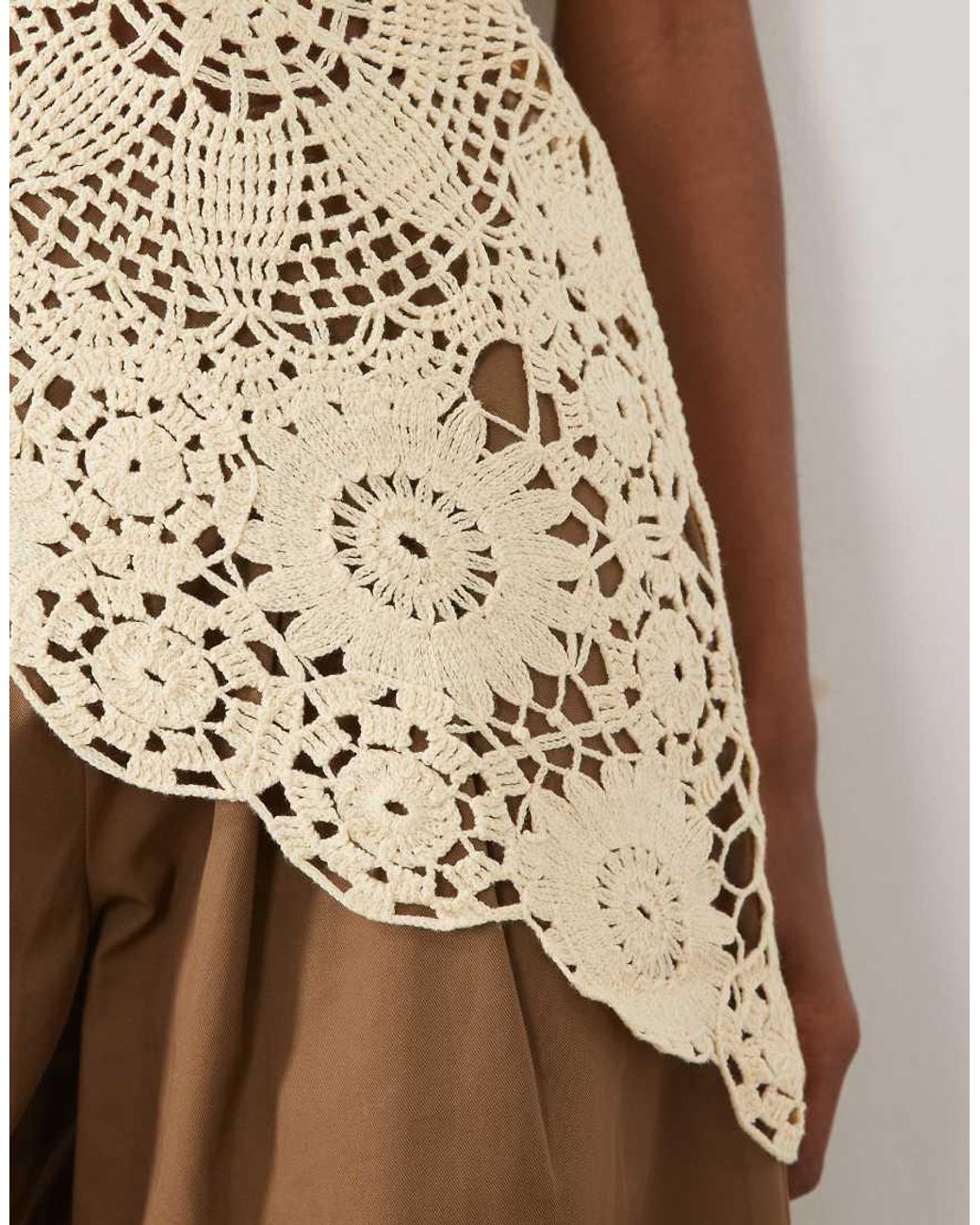 Mango Natural Cotton Rich Sleeveless Aysmmetric Crochet Top
