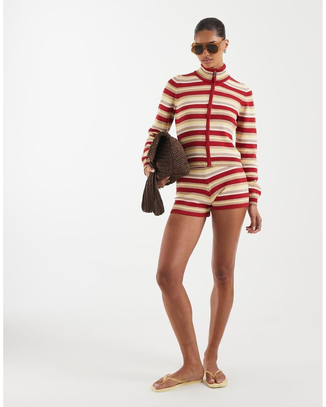 ASOS Red Knitted Funnel Neck Zip Up Jacket Co-ord