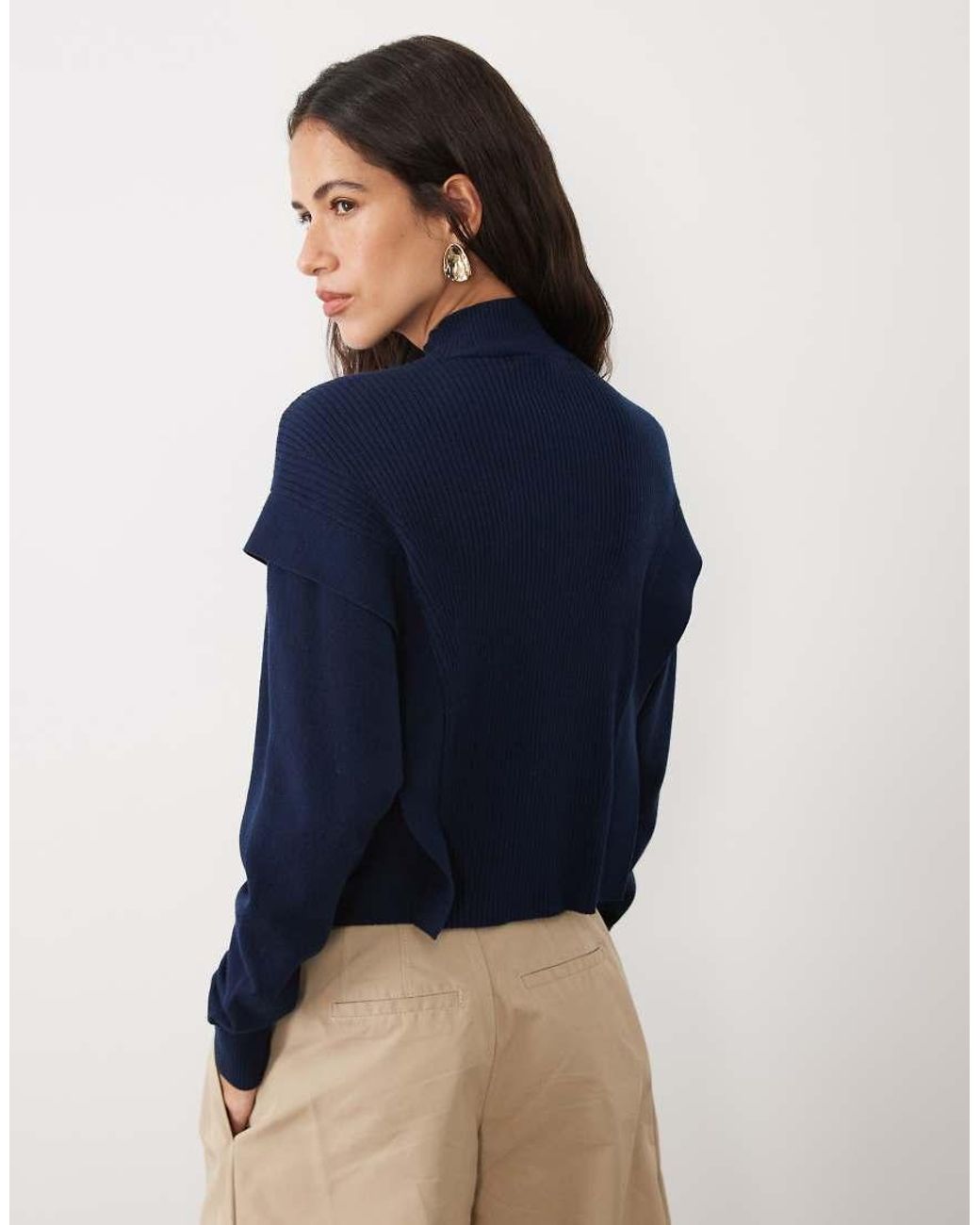 Threadbare Blue Batwing Mock Neck Jumper